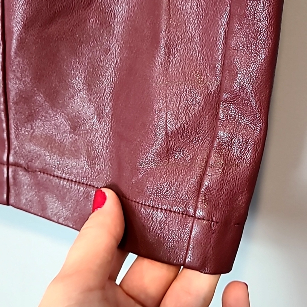 Paper Crown Womens Faux Leather Merlot Burgundy Skirt‎ Size 4 Luxury Fall - Picture 3 of 10